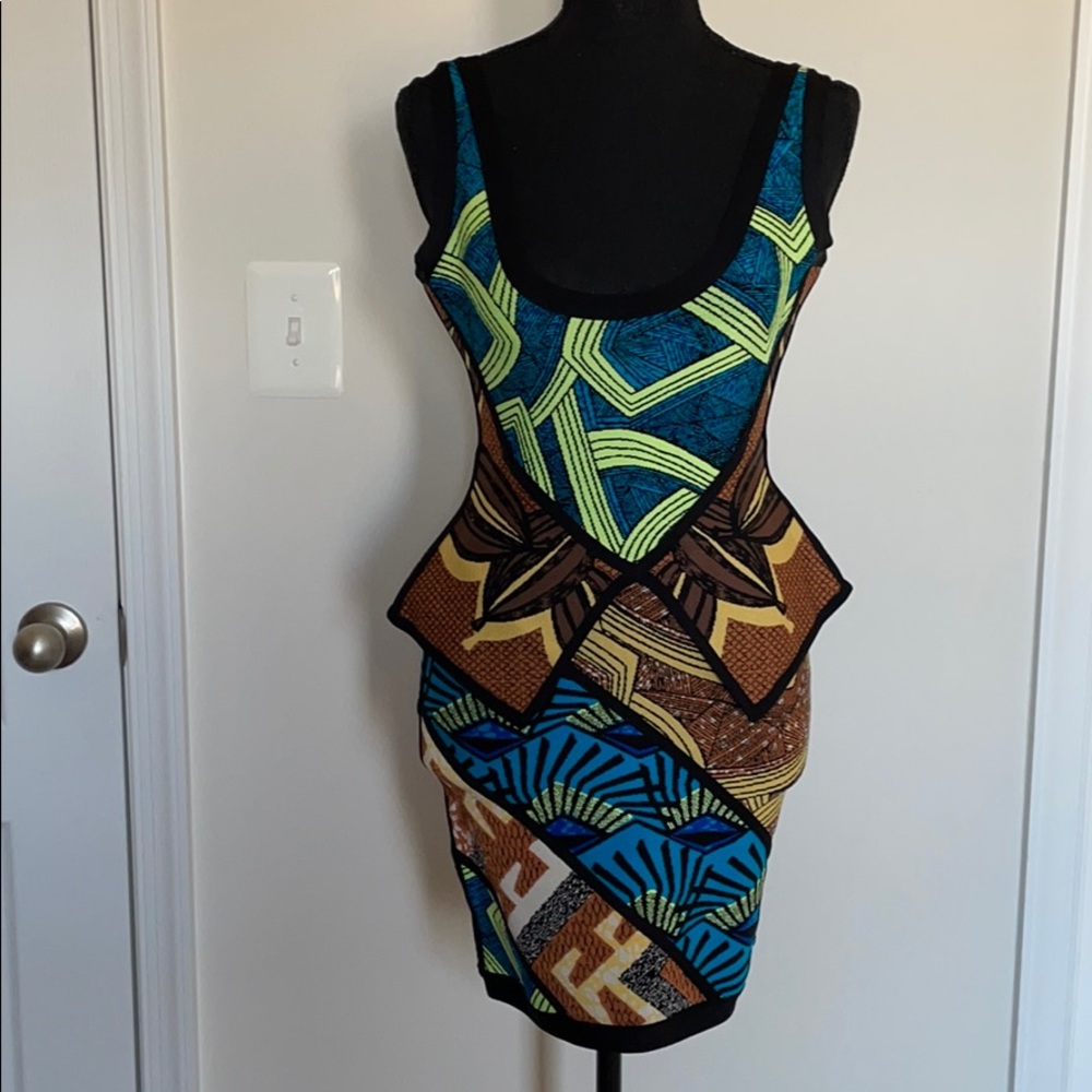Herve Leger Aron Jacquard Peplum Tribal Dress